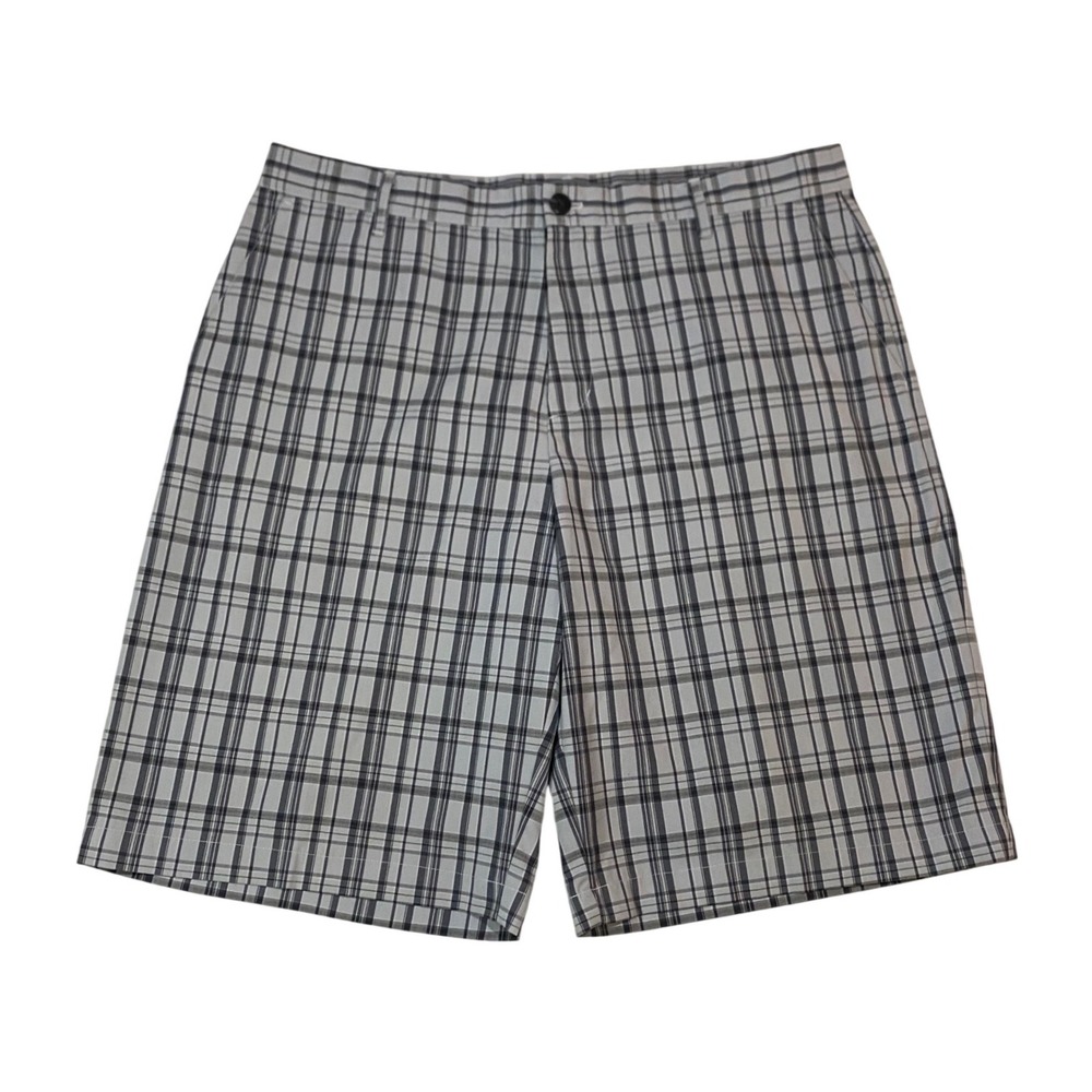 Adidas Mens Plaid Golf Shorts Grey Navy Blue Size 36 X24947 Stretch Performance